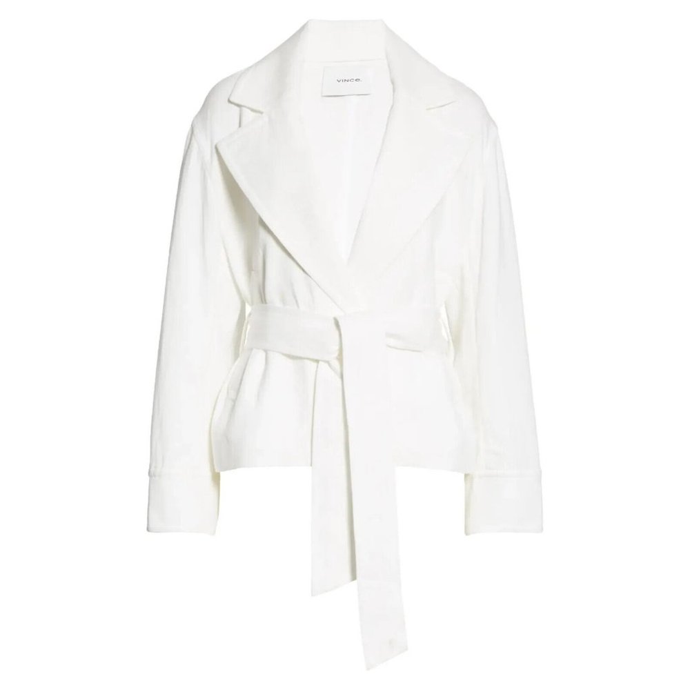 Vince Women's Size L White Belted Cropped Jacket Soft Cotton Long Sleeve NWT 495 - Picture 3 of 12